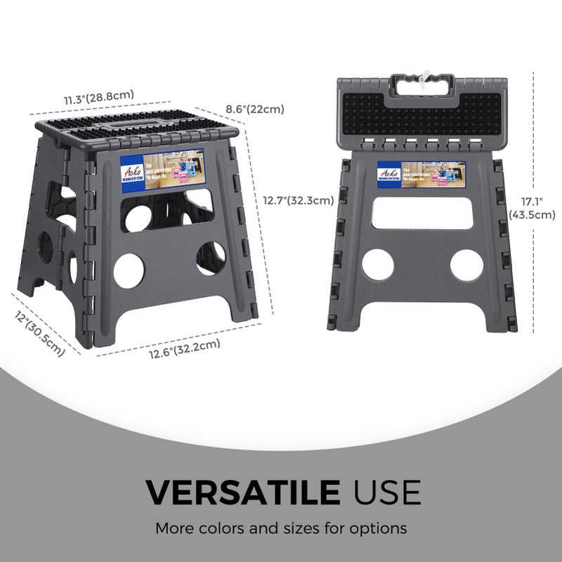 ACKO Folding Step Stool 13 inch Height Premium Heavy Duty Foldable Step Stools for Adults and Kids, Kitchen Plastic Small Collapsible Stepping Stool Hold Up to 300 LB Dot Grey (1 Pack) - Image 3